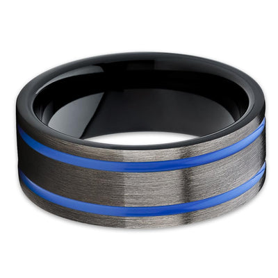 Blue Tungsten - Tungsten Wedding Band - Gunmetal Ring - Tungsten Ring - Clean Casting Jewelry