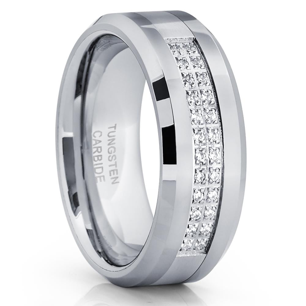 Men's Tungsten Wedding Band - Silver Tungsten Ring - 8mm - Tungsten Ring - Clean Casting Jewelry