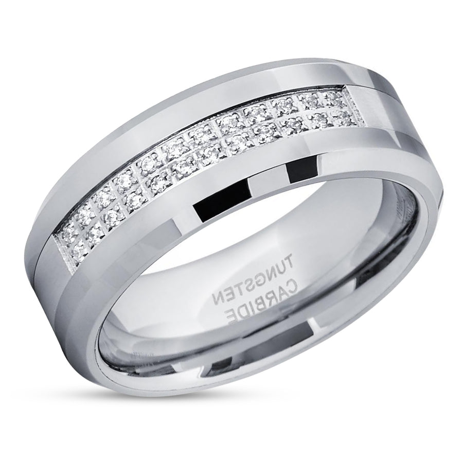 Men's Tungsten Wedding Band - Silver Tungsten Ring - 8mm - Tungsten Ring
