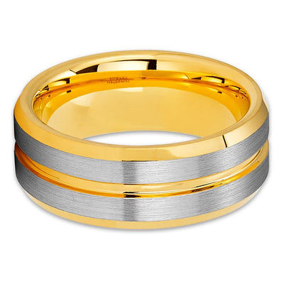 Men's Tungsten Wedding Band - Yellow Gold Tungsten - 8mm Tungsten Ring - Clean Casting Jewelry