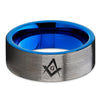 Masonic Wedding Band - Blue Tungsten Ring - Masonic Wedding Ring - 8mm - Clean Casting Jewelry
