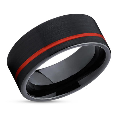 Red Tungsten Wedding Ring - Black Tungsten Ring - Red Wedding Ring - Black Band