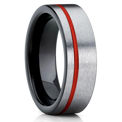 6mm - Red Tungsten Ring - Tungsten Wedding Band - Gray - Black Tungsten - Clean Casting Jewelry