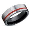 Red Wedding Band - Red Tungsten Ring - Black Wedding Ring - Tungsten Wedding Ring