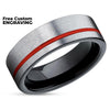 Red Wedding Band - Red Tungsten Ring - Black Wedding Ring - Tungsten Wedding Ring