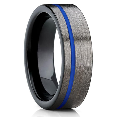 Black Tungsten Wedding Band - Gunmetal Tungsten Ring - Blue Tungsten Ban - Clean Casting Jewelry