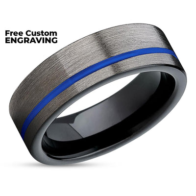 Black Tungsten Wedding Band - Gunmetal Tungsten Ring - Blue Tungsten Band