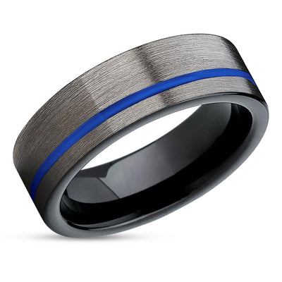 Black Tungsten Wedding Band - Gunmetal Tungsten Ring - Blue Tungsten Band
