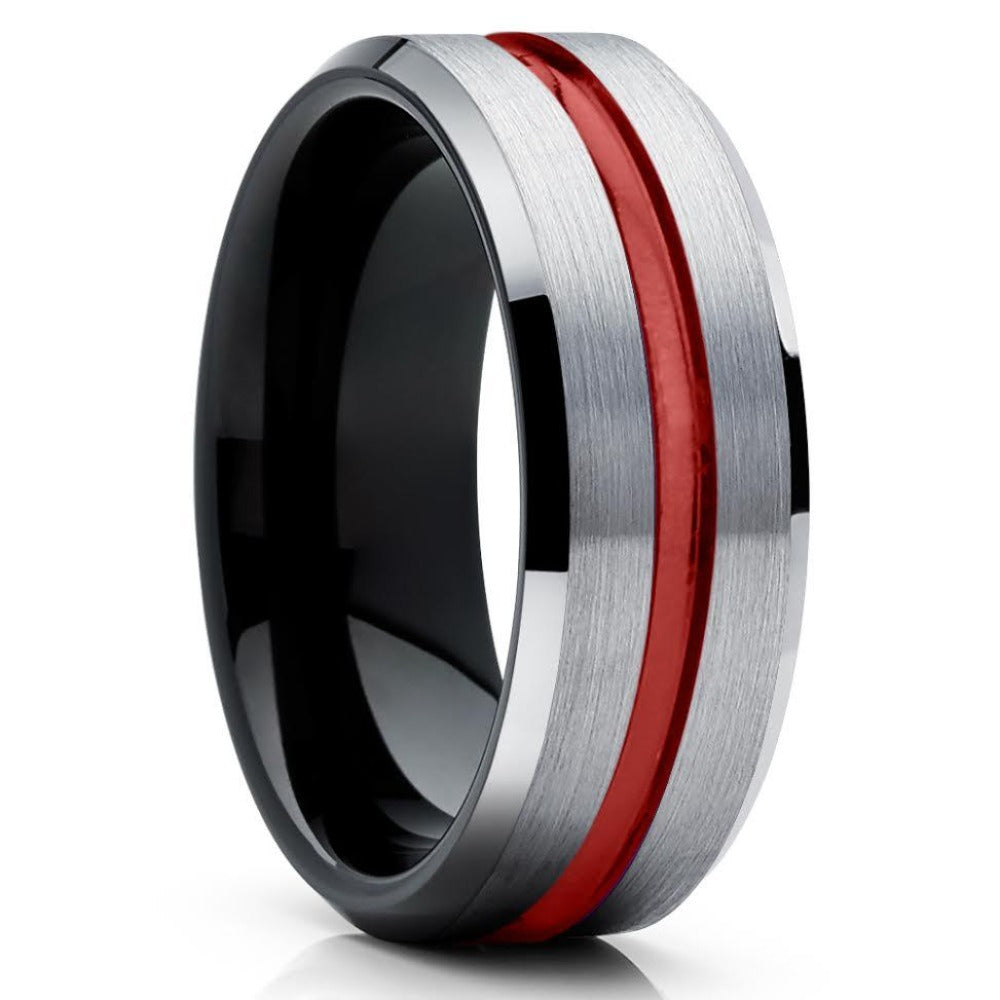 Red Tungsten Wedding Band - Black Tungsten Ring - Grey Tungsten Ring - Clean Casting Jewelry