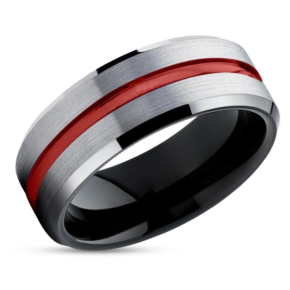 Red Tungsten Ring - Red Wedding Band - Black Tungsten Ring - Red Tungsten Ring