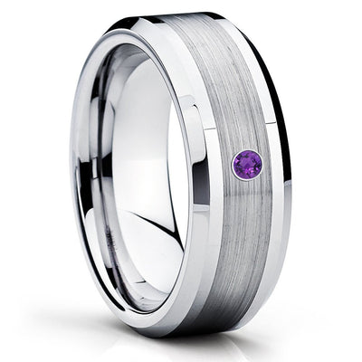 Amethyst Wedding Band - Tungsten Wedding Band - Silver Tungsten Ring - Clean Casting Jewelry