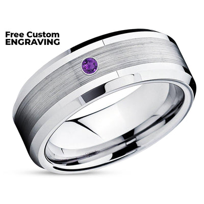 Amethyst Wedding Band - Tungsten Wedding  Band - Tungsten Carbide Ring - Engagement Ring