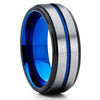 Blue Tungsten Ring - Grey Wedding Band - Blue Tungsten Band - Men's Ring - Clean Casting Jewelry