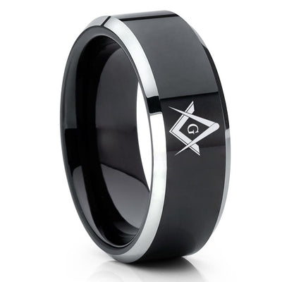 Masonic Tungsten Ring - Black Tungsten Wedding Band - Masonic Band - Clean Casting Jewelry