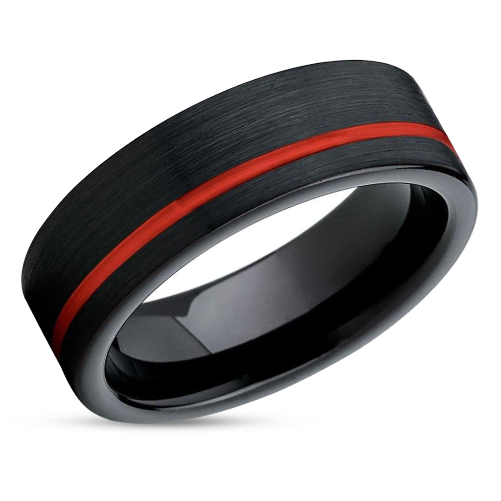 Red Tungsten Ring - Black Wedding Ring - Red Wedding Band - Tungsten Wedding Ring