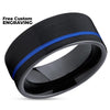 Blue Tungsten Ring - Black Wedding Ring - Tungsten Wedding Band - Black Ring - Blue