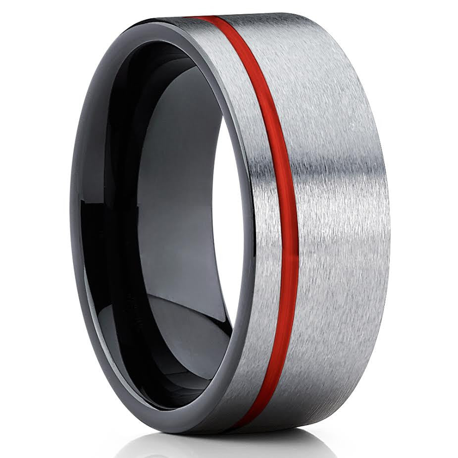 Red Tungsten Ring - Gray - Tungsten Wedding Band - Black Ring - Men's Ring - Clean Casting Jewelry