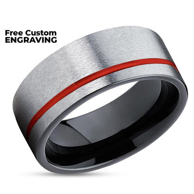 Red Tungsten Ring - Gray - Tungsten Wedding Band - Black Ring - Men's Ring