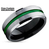 Green Tungsten Ring - Green Wedding Band - Black Tungsten Ring - Grey
