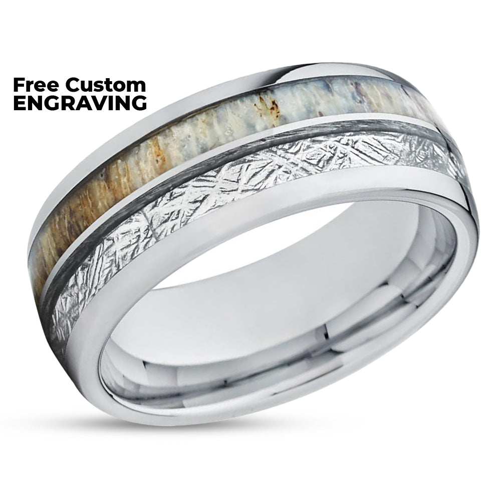 Meteorite Tungsten Wedding Ring - Antler Wedding Ring - Tungsten Wedding Band - Ring