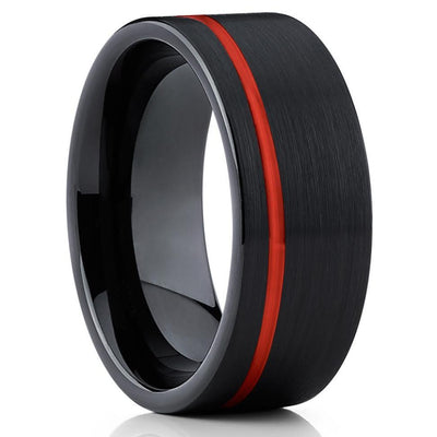 Red Tungsten - Tungsten Wedding Band - Red Wedding Ring - 8mm -Black - Clean Casting Jewelry