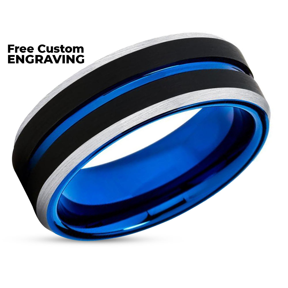 Blue Tungsten Ring - Blue Wedding Ring - Black Wedding Ring - Tungsten Ring - Band