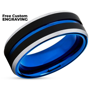 Blue Tungsten Ring - Blue Wedding Ring - Black Wedding Ring - Tungsten Ring - Band