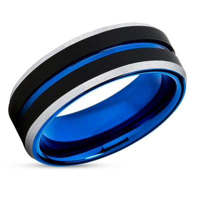 Blue Tungsten Ring - Blue Wedding Ring - Black Wedding Ring - Tungsten Ring - Band