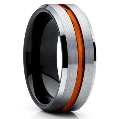 Orange Wedding Band - Tungsten Wedding Ring - Black Tungsten Ring - Clean Casting Jewelry