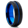 Blue Tungsten Wedding Band - Black - Blue Tungsten Ring - Men's Ring - Clean Casting Jewelry