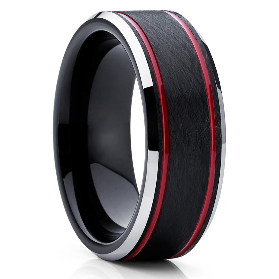 Red Tungsten Wedding Band - Red Wedding Ring - Tungsten Wedding Ring - Clean Casting Jewelry
