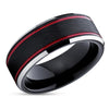 Red Wedding Ring - Black Wedding Band - Tungsten Wedding Ring - Red Wedding Ring