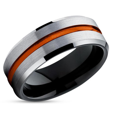 Orange Wedding Band - Tungsten Wedding Ring - Black Tungsten Ring Wedding Ring