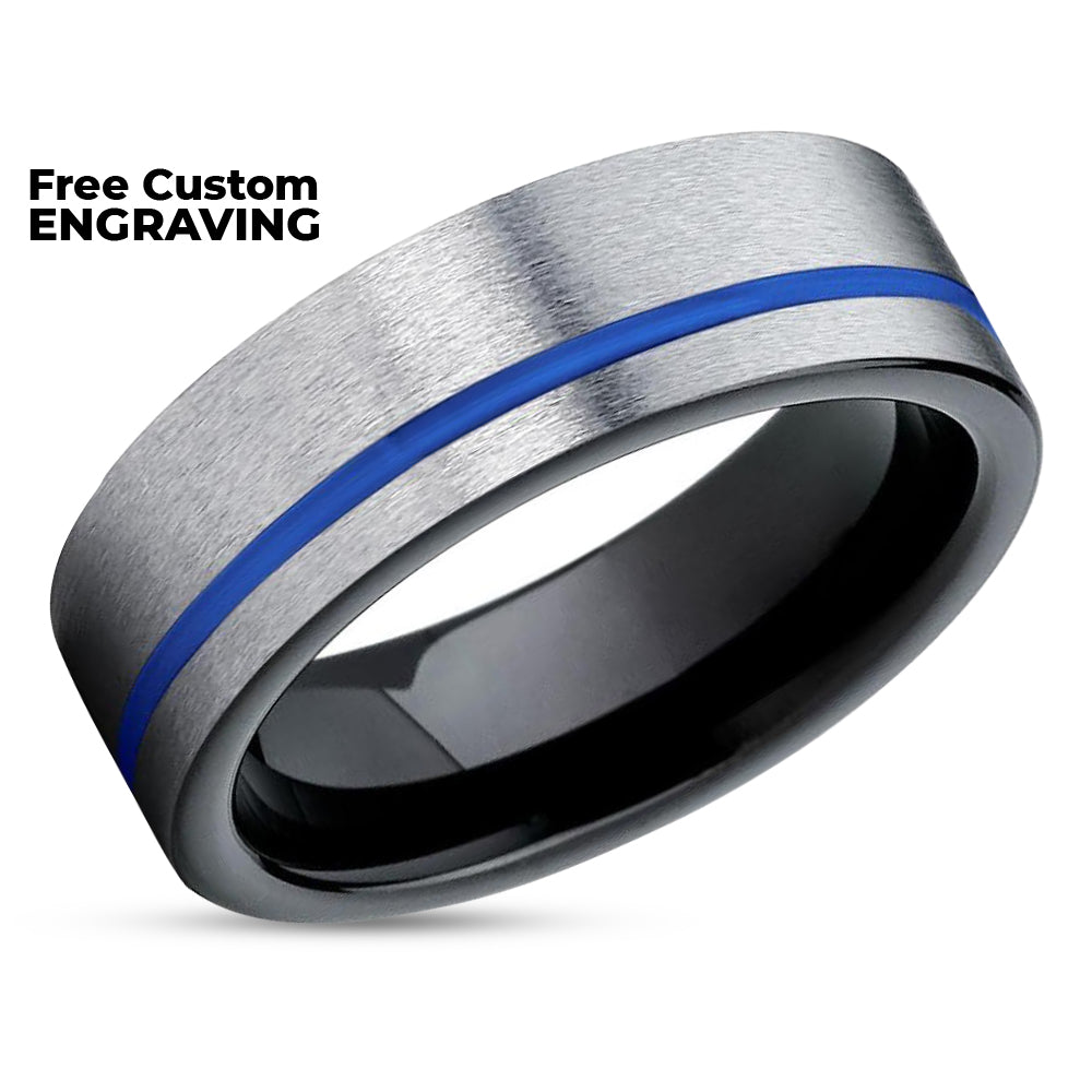 Blue Tungsten Wedding Band - Black Wedding Band - Blue Wedding Ring - Tungsten