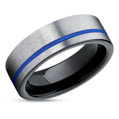Blue Tungsten Wedding Band - Black Wedding Band - Blue Wedding Ring - Tungsten