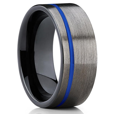 Blue Tungsten Wedding Band - Gunmetal Tungsten Ring - Black Tungsten Band - Clean Casting Jewelry