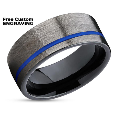 Black Wedding Ring - Blue Tungsten Ring - Gunmetal Tungsten Ring - Wedding Ring - Brush Ring