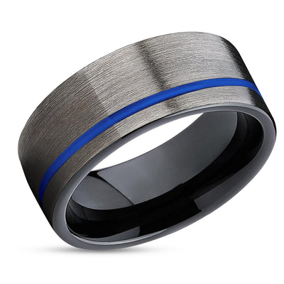 Black Wedding Ring - Blue Tungsten Ring - Gunmetal Tungsten Ring - Wedding Ring - Brush Ring