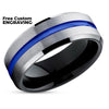 Black Wedding Ring - Blue Wedding Ring - Tungsten Ring - Silver Wedding Ring