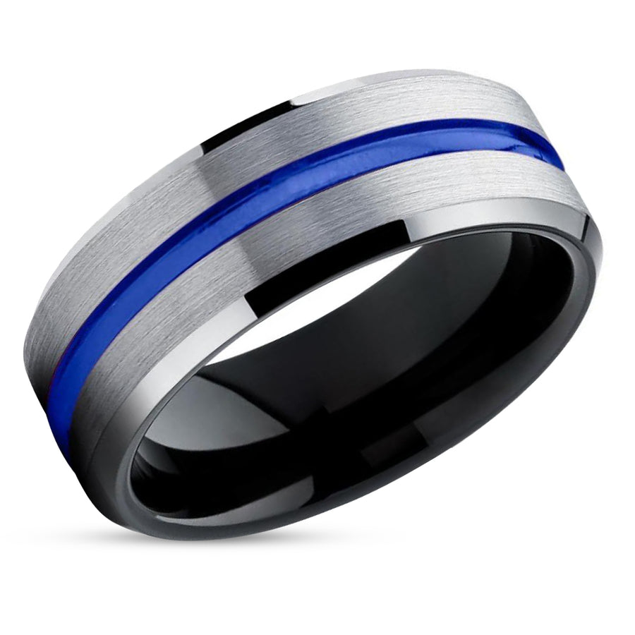 Black Wedding Ring - Blue Wedding Ring - Tungsten Ring - Silver Wedding Ring