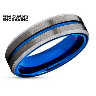 Blue Wedding Ring - Gunmetal Wedding Band - Tungsten Wedding Ring - Gunmetal