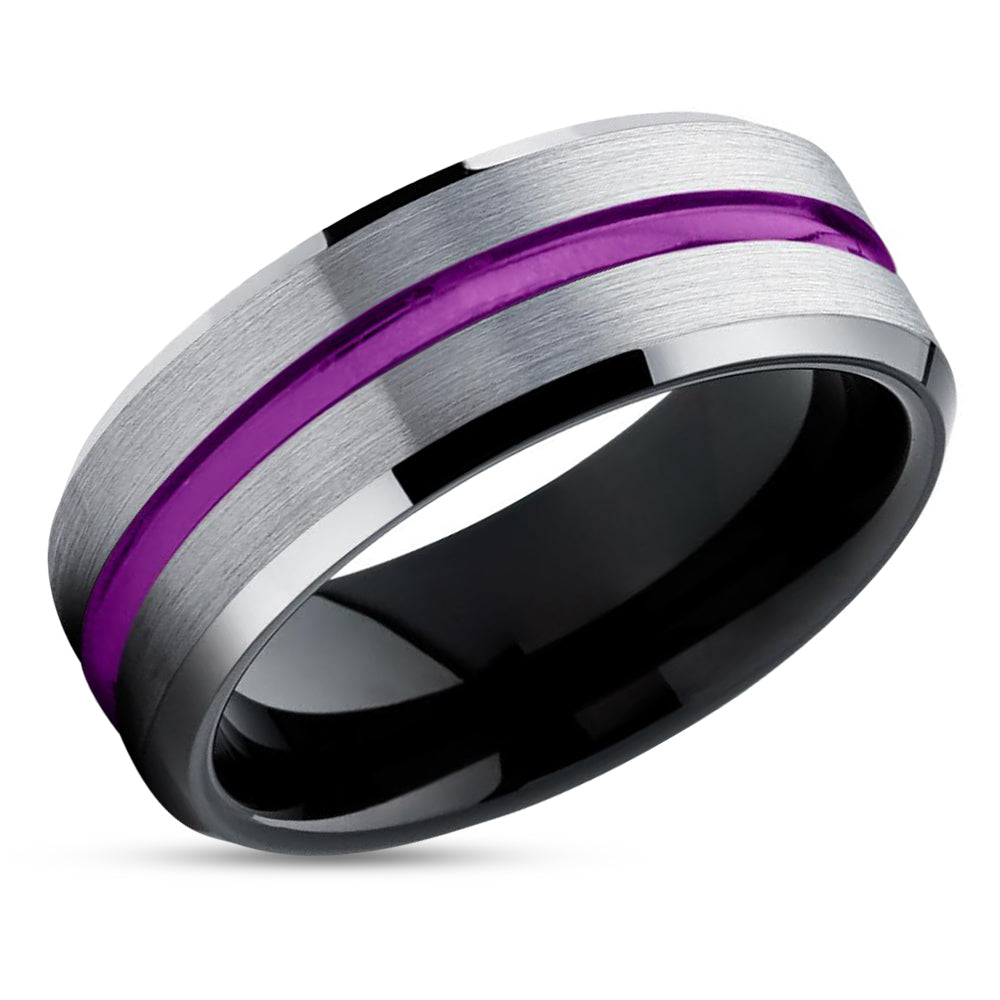 Black Wedding Ring - Purple Tungsten Wedding Ring - Tungsten Wedding Band - Ring