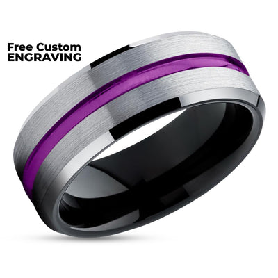 Black Wedding Ring - Purple Tungsten Wedding Ring - Tungsten Wedding Band - Ring