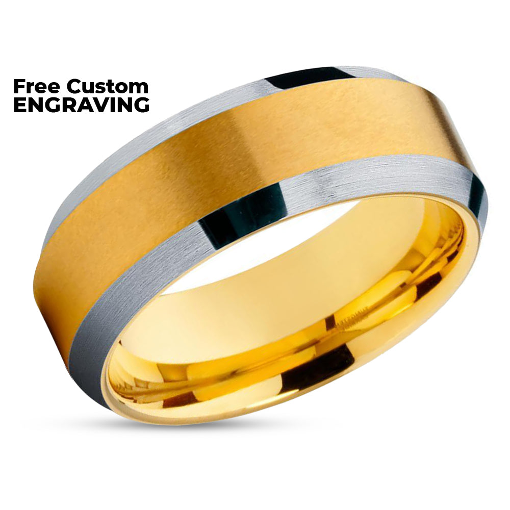 Men's Tungsten Wedding Band - Yellow Gold Tungsten Ring - Yellow Gold Ring