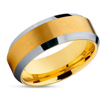 Men's Tungsten Wedding Band - Yellow Gold Tungsten Ring - Yellow Gold Ring