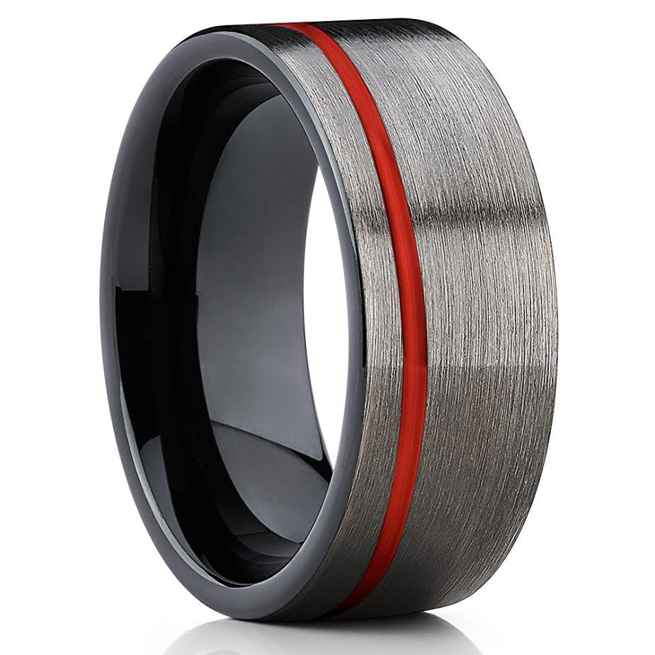 Red Tungsten Ring - Tungsten Wedding Band - Red Tungsten - Gunmetal - Clean Casting Jewelry