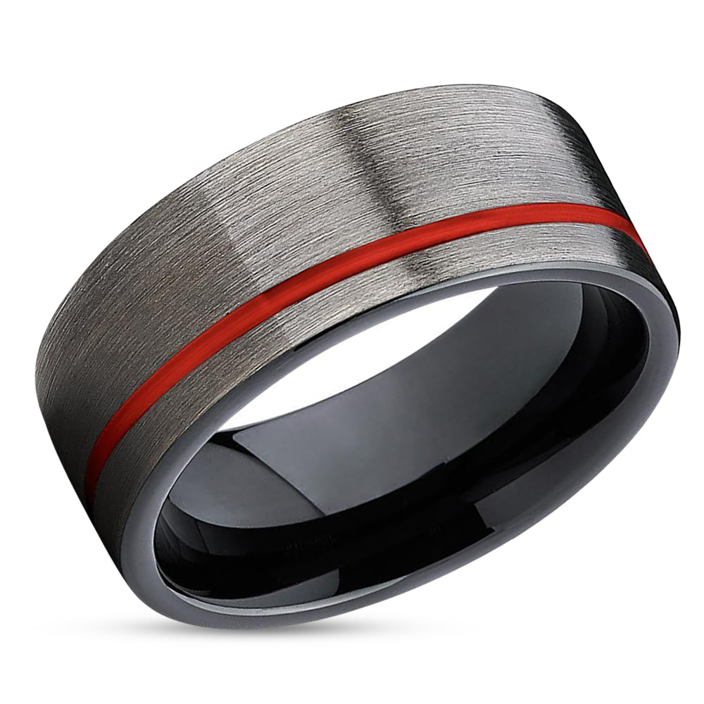Gunmetal Wedding Ring - Red Tungsten Ring - Black Wedding Ring - Tungsten Ring