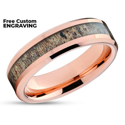 Rose Gold Tungsten Wedding Ring - Deer Antler Wedding Ring - Tungsten Band - Ring