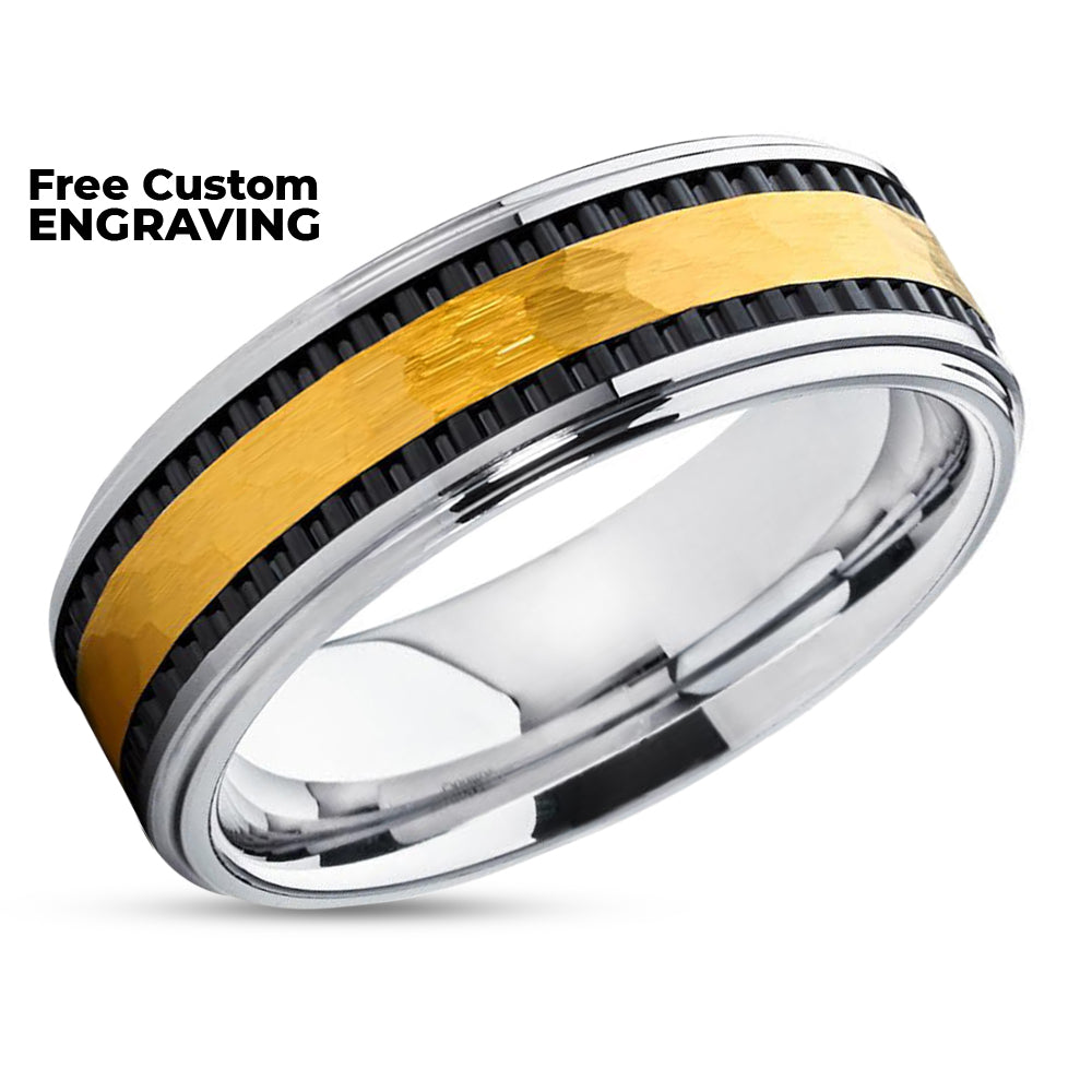Yellow Gold Tungsten Ring - Black Tungsten - Yellow Gold Tungsten Band - 8mm Ring