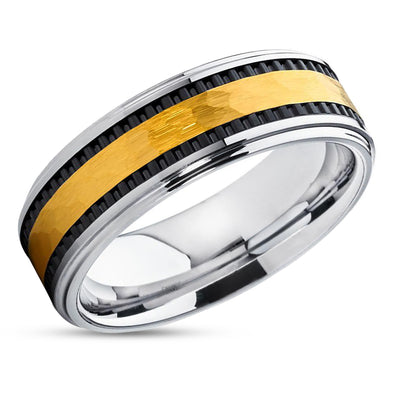 Yellow Gold Tungsten Ring - Black Tungsten - Yellow Gold Tungsten Band - 8mm Ring